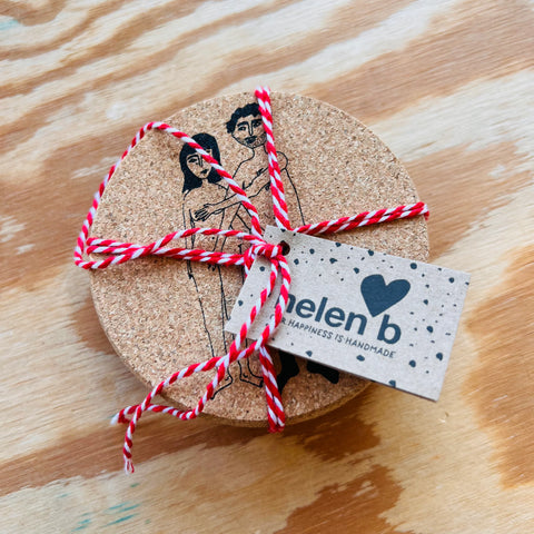 onderzetter kurk naked couple (set van 6)