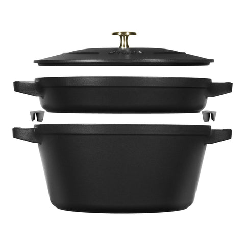 Staub gietijzeren stoofpot+grillpan stackable zwart-rond