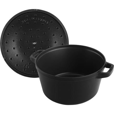 Staub gietijzeren stoofpot+grillpan stackable zwart-rond