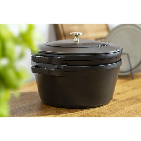 Staub gietijzeren stoofpot+grillpan stackable zwart-rond