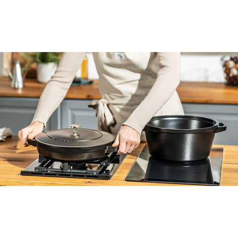 Staub gietijzeren stoofpot+grillpan stackable zwart-rond