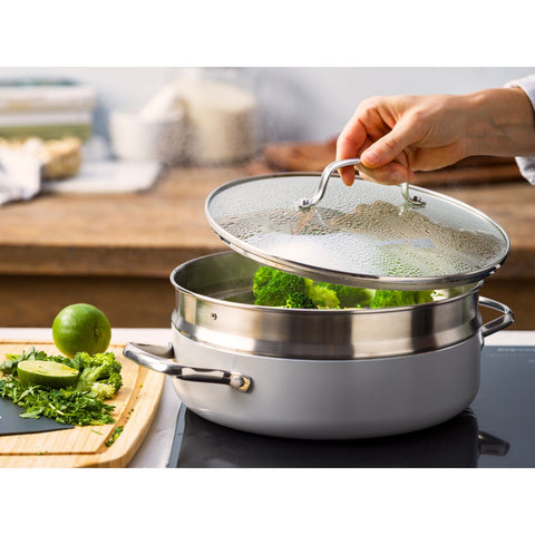 BLACKFRIDAY Dagelijkse kost Proline Stoofpan met glazen deksel en stoominzet 26cm