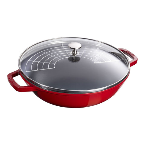 Staub wokpan gietijzer met glazen deksel 30cm