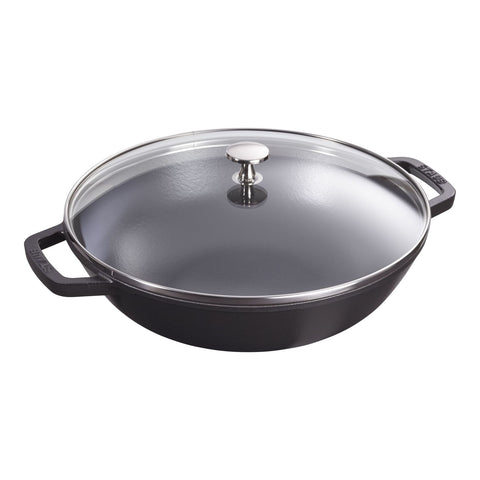 Staub wokpan gietijzer met glazen deksel 30cm